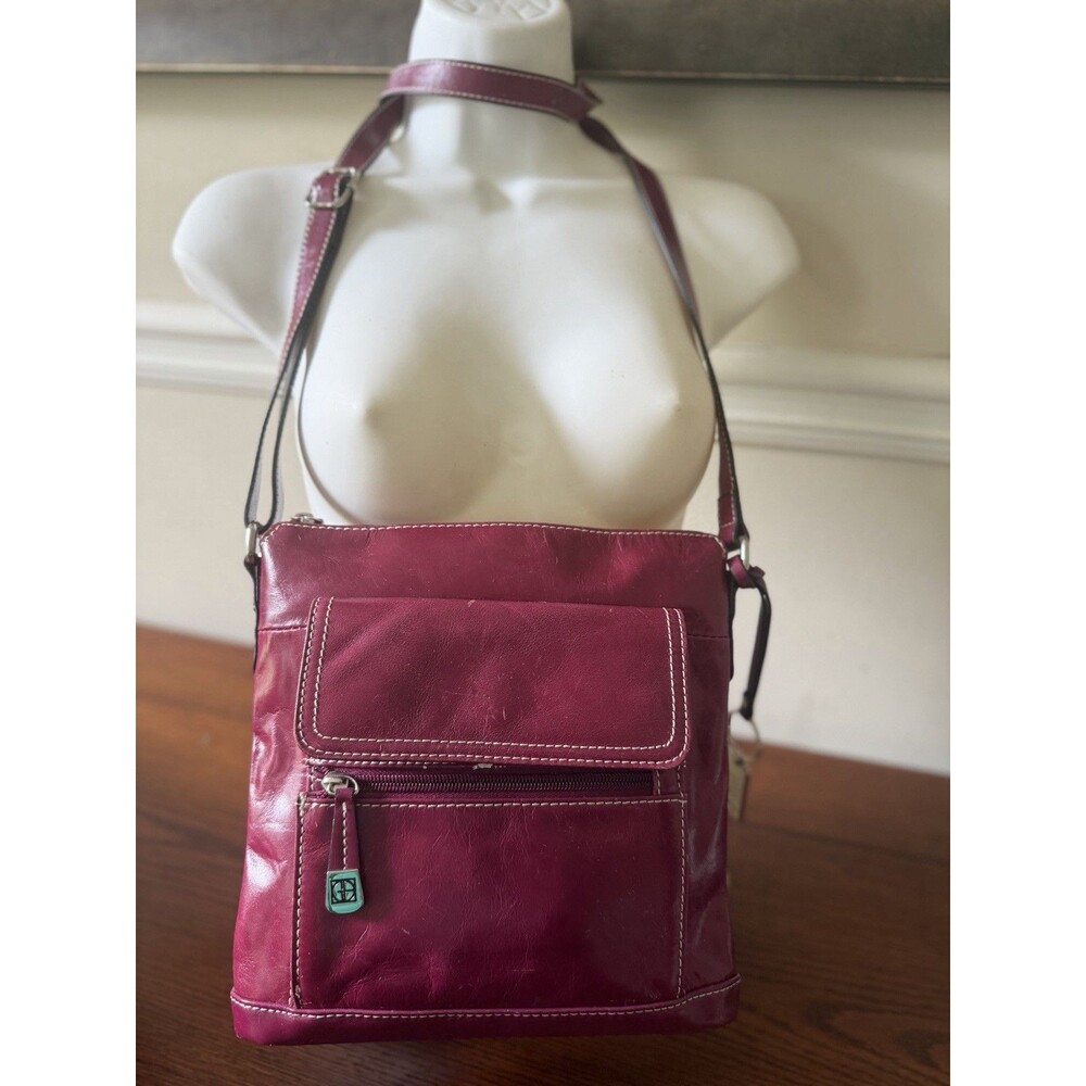 Beautiful GIANA BERNINI Plum Red Leather CROSSOVER Handbag Purse Bag